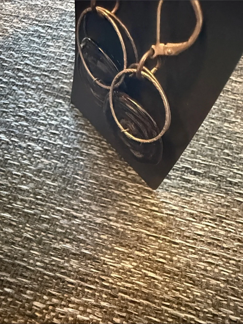 Earrings Gold Tone Hoop Brown Glass Disc Rose Drop Dangle Jewelry